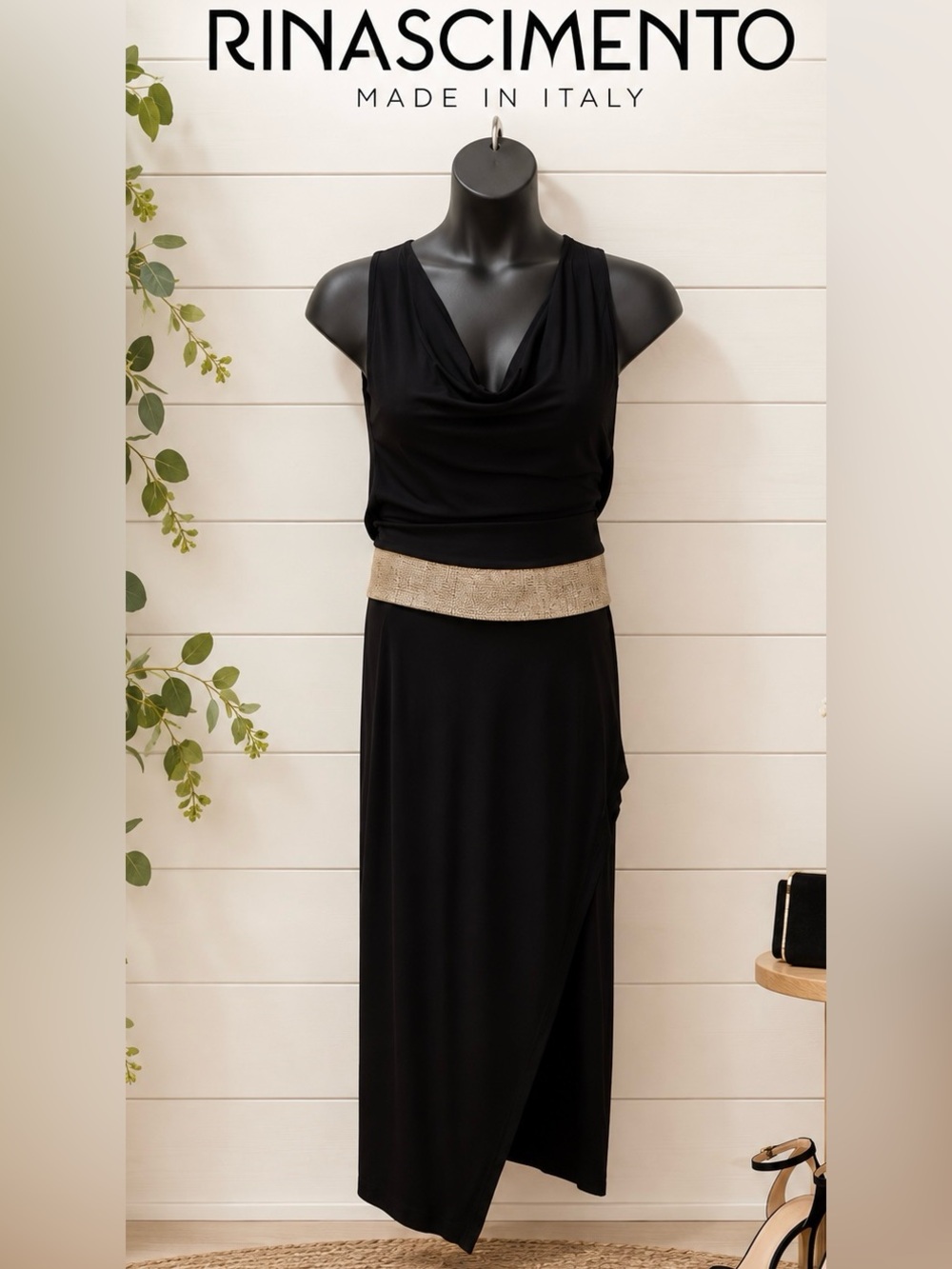 RINASCIMENTO Black & Gold Comfort Dress Size L